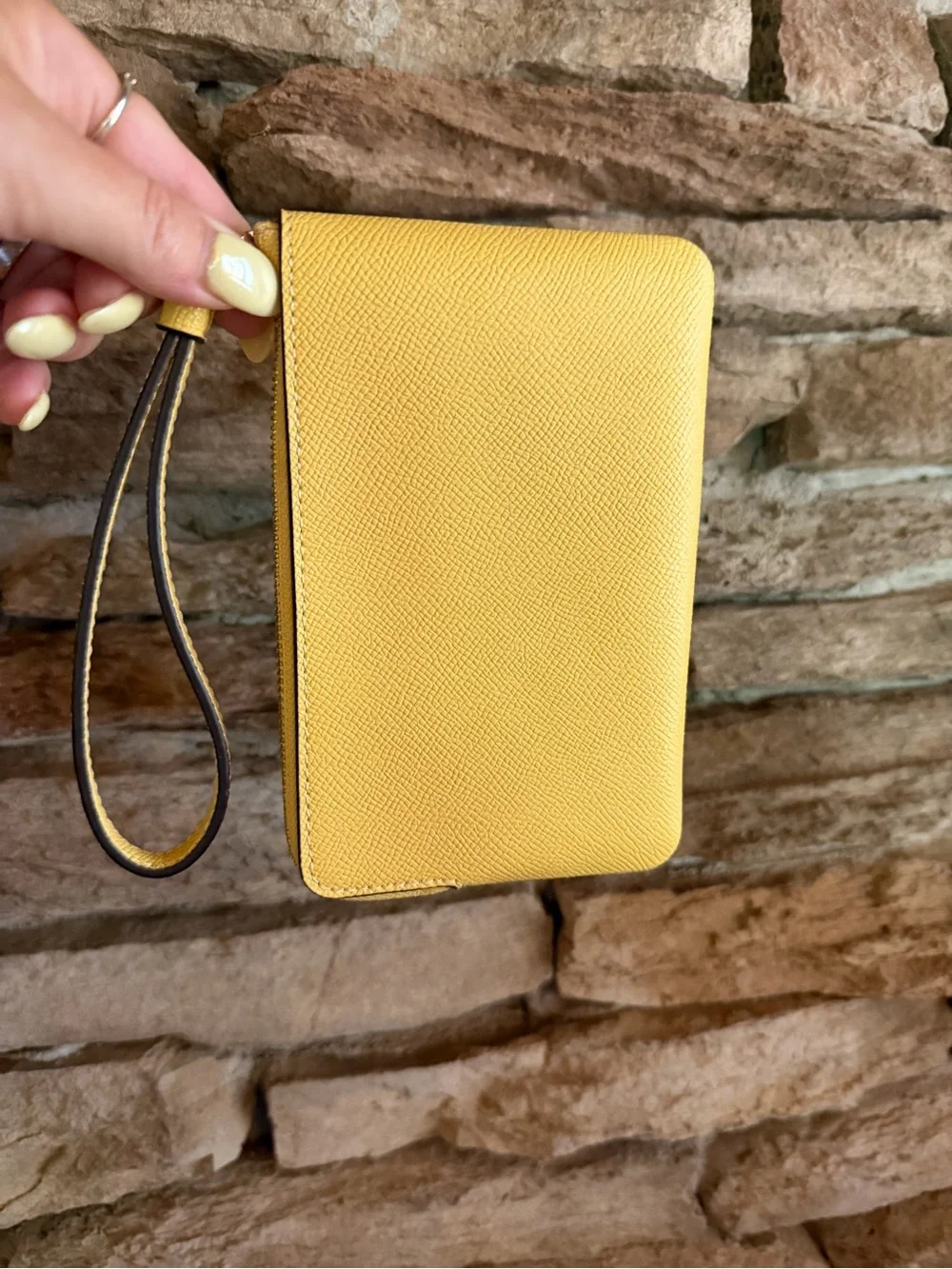 Coach Yellow Leather Zip Wristlet Clutch Wallet with Detachable Strap
